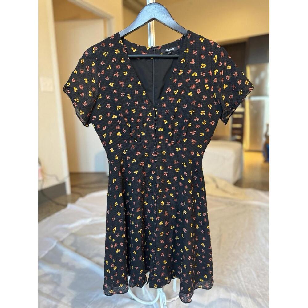 Madewell Feline Floral Silk Button Front Dress- Sz 2 Or Xs
